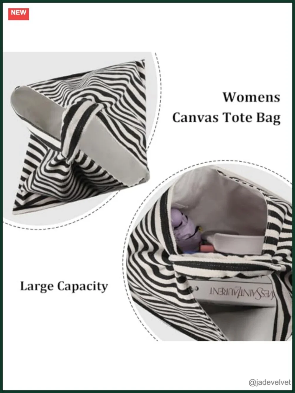 Large Canvas Striped Hobo Bag Work Travel Tote Shoulder Bag